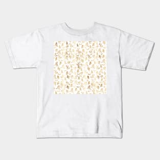 Elegant Gold Olive branch White Pattern Kids T-Shirt